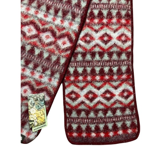 NWT ICEWEAR Scarf Nordic Fair Isle Pure New Wool Red Grey Made in Iceland - Picture 2 of 8